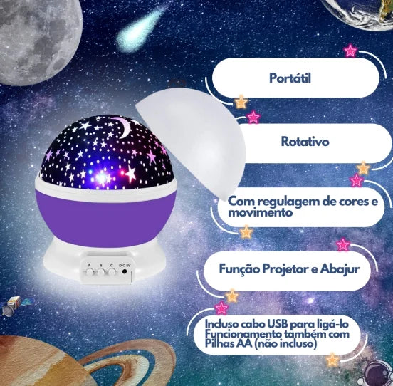 Luminária Projetor Abajur Infantil Estrelado lua Estrela 360º Galaxy Star Master Projetor De Estrela - Neverdie Store